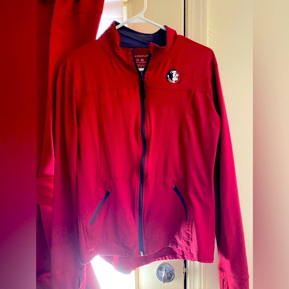 Florida State Stadium Jacket with side zipper pockets.